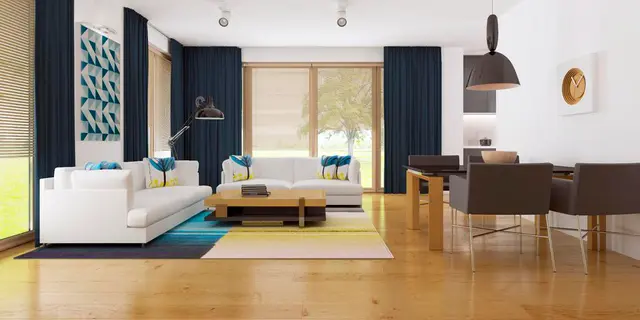 готовий проект будинку Zx35 GL - дизайн інтер'єру, Сучасний одноповерховий будинок з великою світлою вітальнею та гаражем