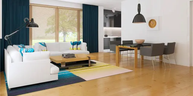 готовий проект будинку Zx35 GL - дизайн інтер'єру, Сучасний одноповерховий будинок з великою світлою вітальнею та гаражем