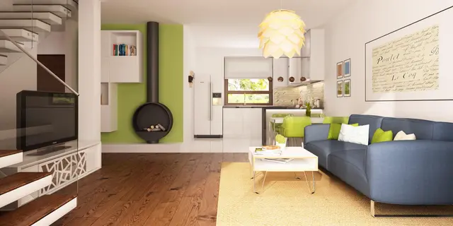 готовый проект дома Z12 – дизайн интерьера, Простой в реализации дом с двускатной крышей, с возможностью обустройства мансарды.