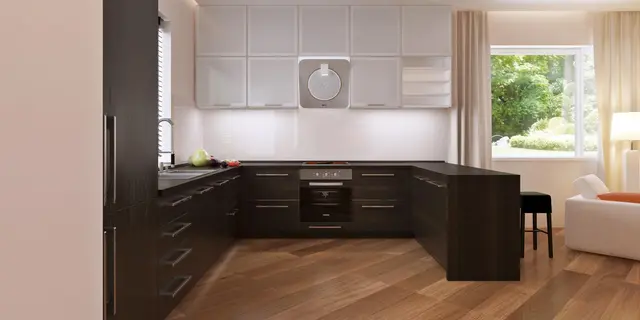 готовый проект дома Z35 – дизайн интерьера, Проект одноэтажного дома с просторной гостиной и гаражом на две машины.