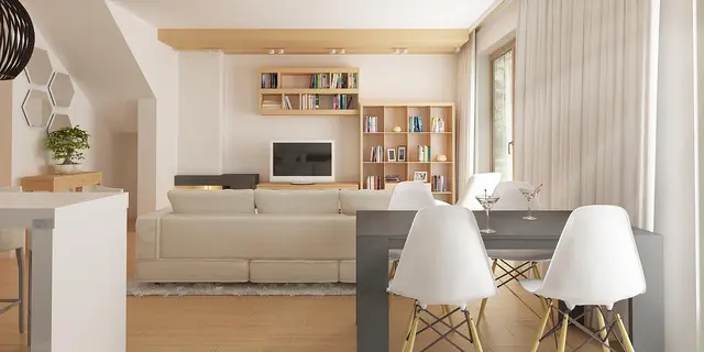 готовий проект будинку Z38 - дизайн інтер'єру, Поздовжній будинок з високою аттиковою стіною виправдає себе на вузькій ділянці.