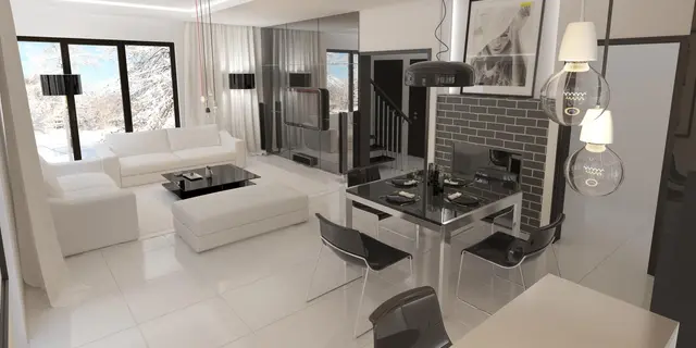 готовий проект будинку Zb2 - дизайн інтер'єру, Будинок на дві родини з гаражем та терасою.