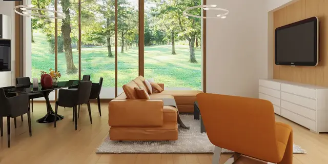 готовый проект дома Z386 v1 – дизайн интерьера, Проект компактного лаконичного одноэтажного дома в стиле барнхаус.