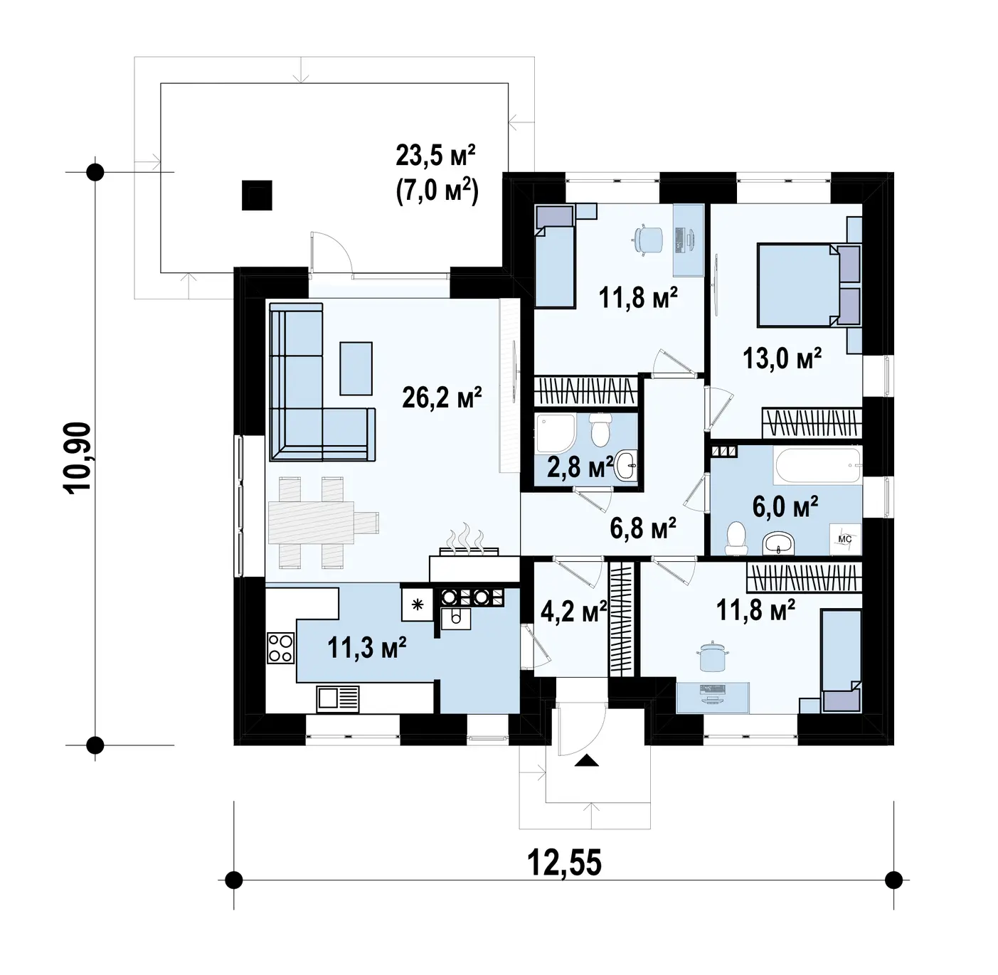 1-ий поверх 93,9 / 100,9m²