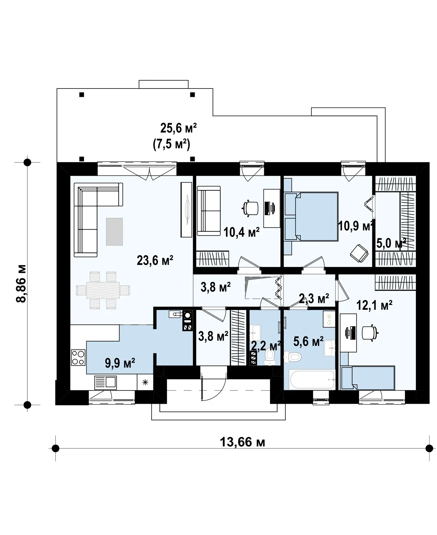 1-ий поверх 89,6 / 97,1 m²