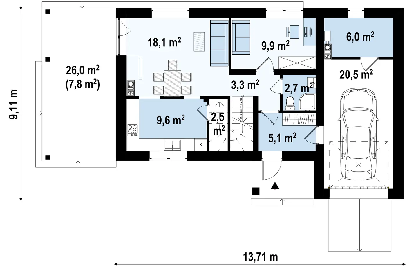 1-ий поверх 77,7 / 85,5m²