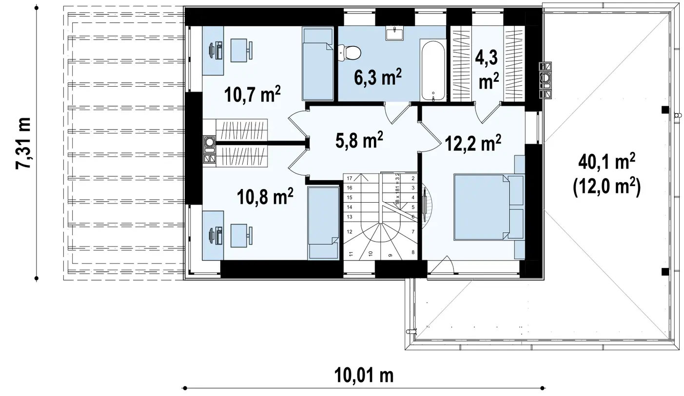 2-ий поверх 50,1 / 62,1m²