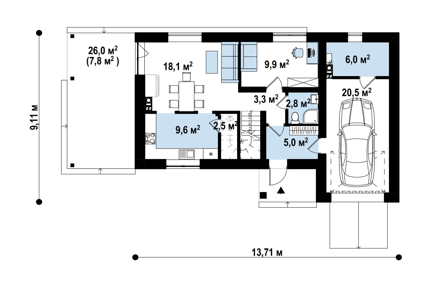 1-ий поверх 77,7 / 85,5m²