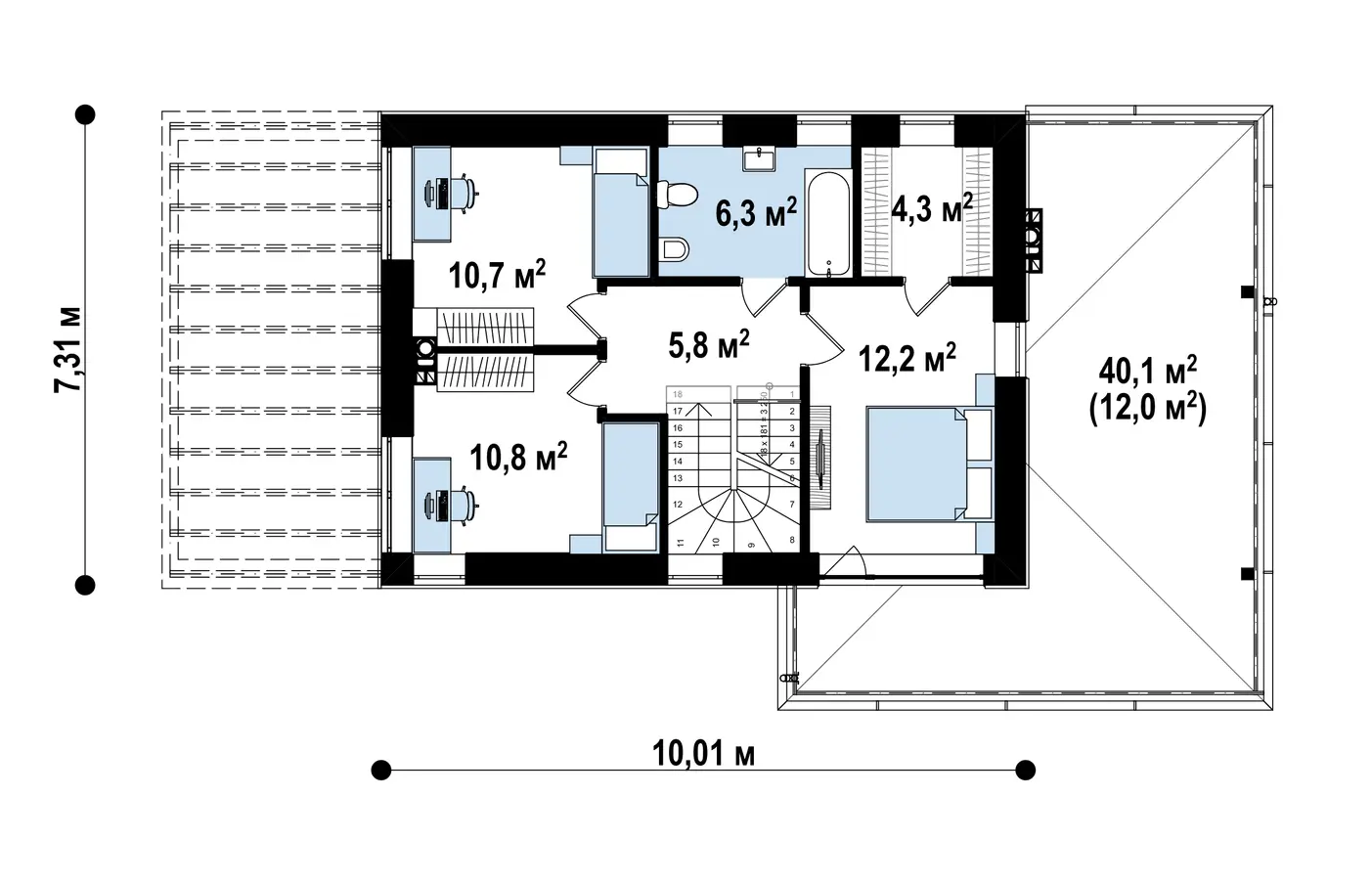 2-ий поверх 50,1 / 62,1m²