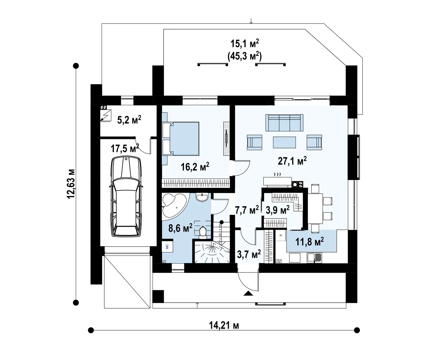 1-ий поверх 101,7 / 116,8m²