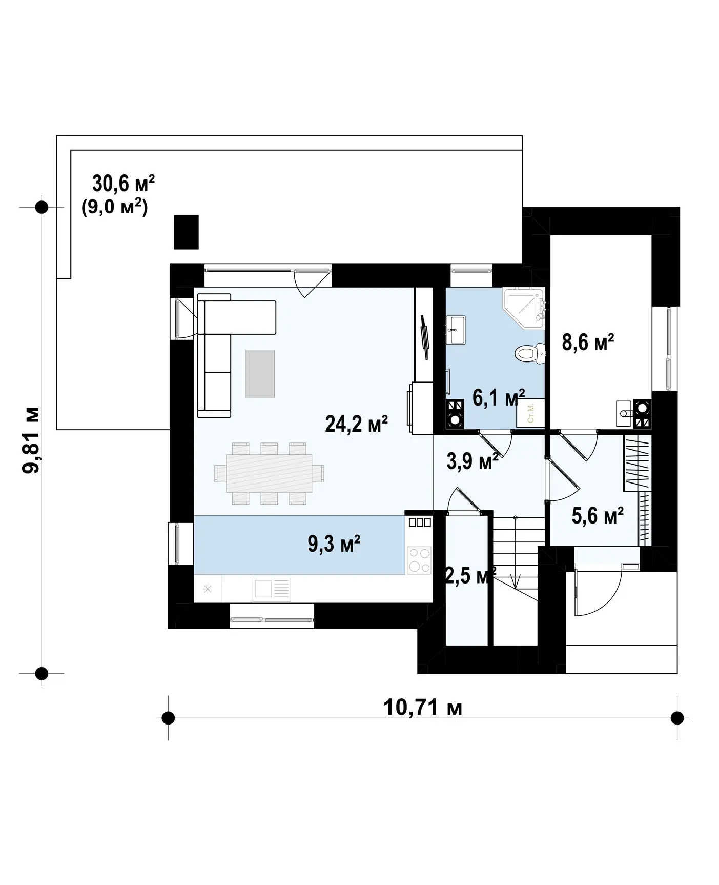 1-ий поверх 60,2 / 69,2m²