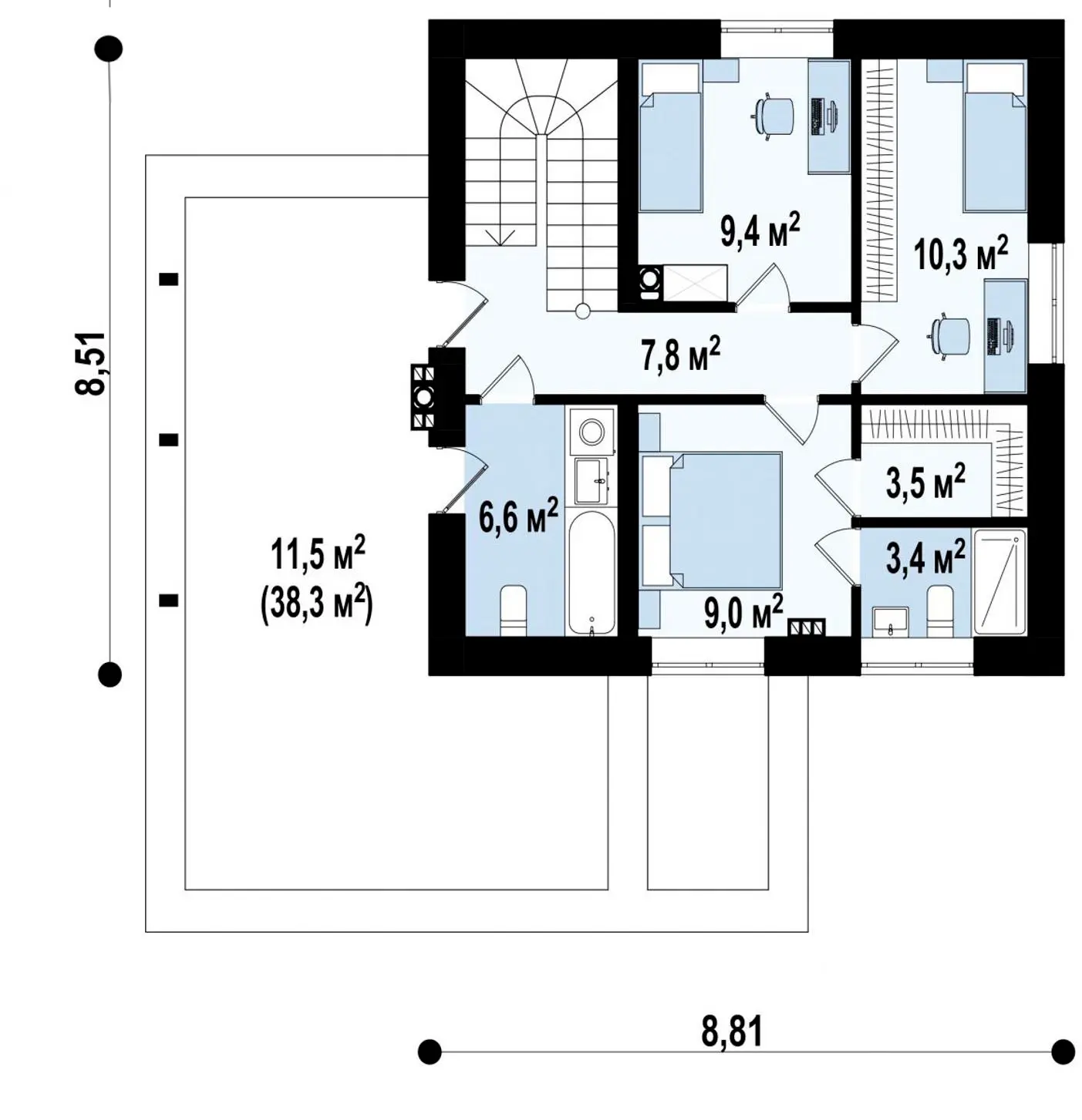 2-ий поверх 50,0 / 61,5m²