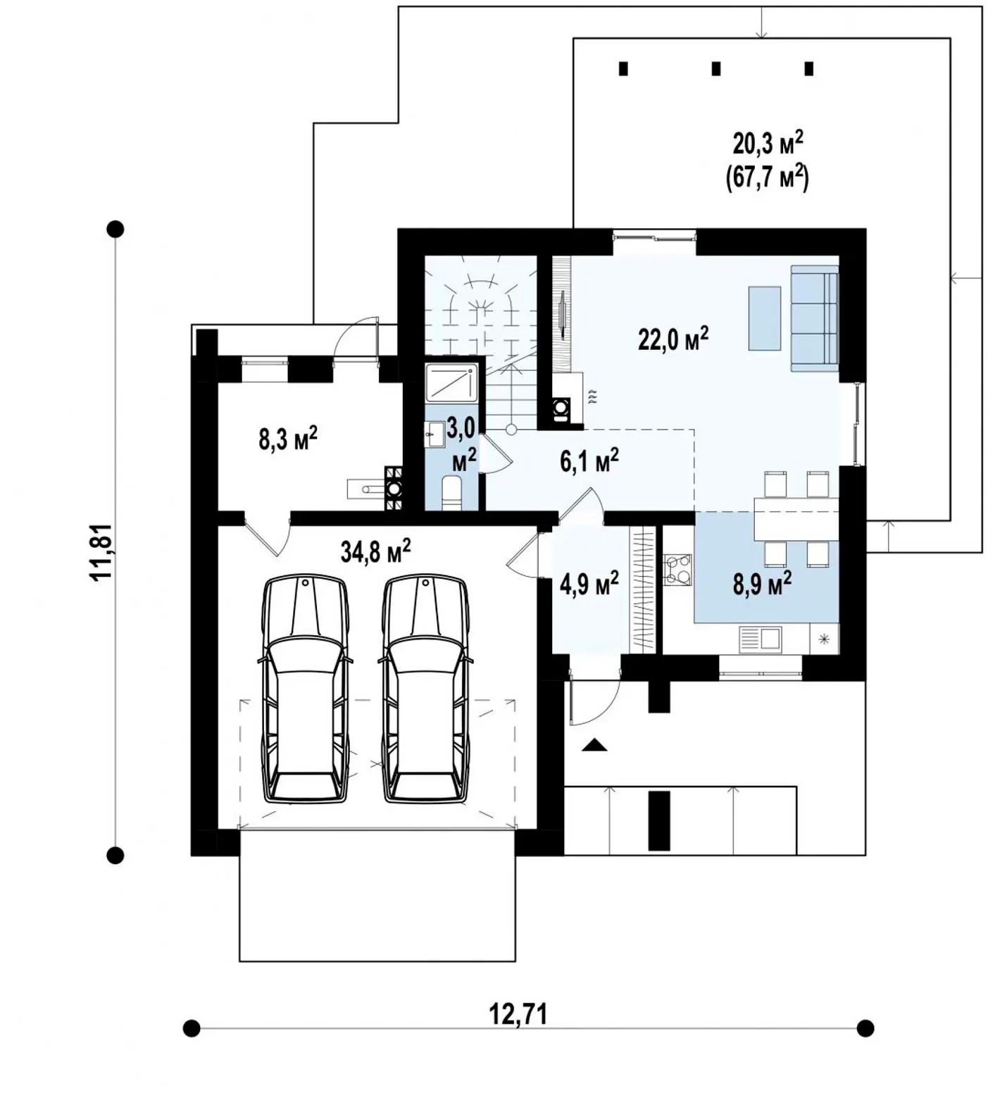 1-ий поверх 88,0 / 108,3m²