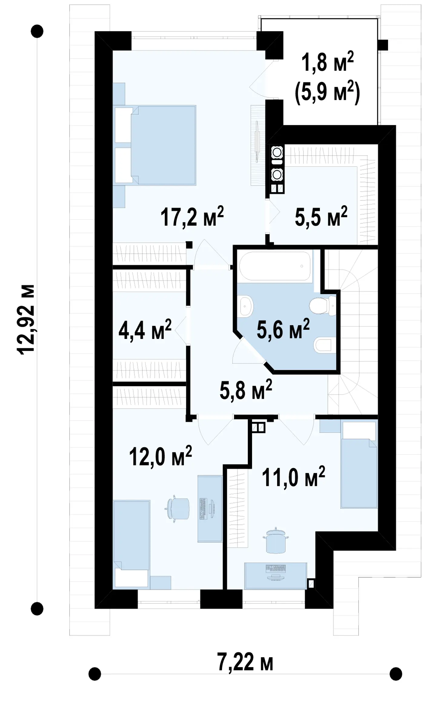 2-ий поверх 61,5 / 63,3m²