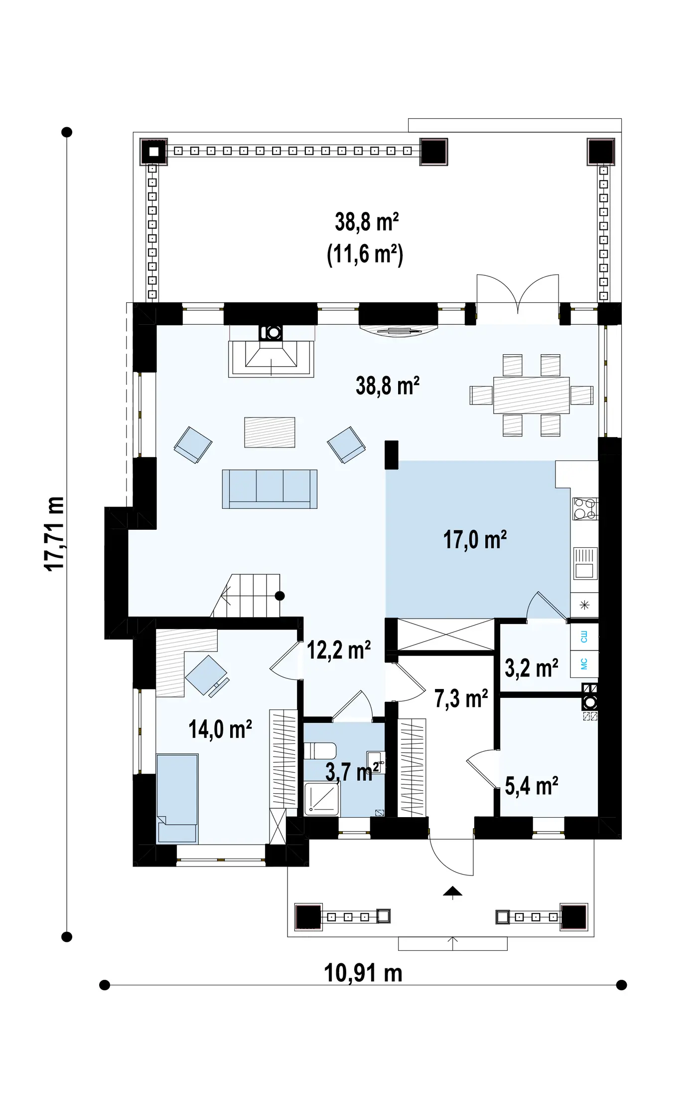 1-ий поверх 101,6 / 113,2m²