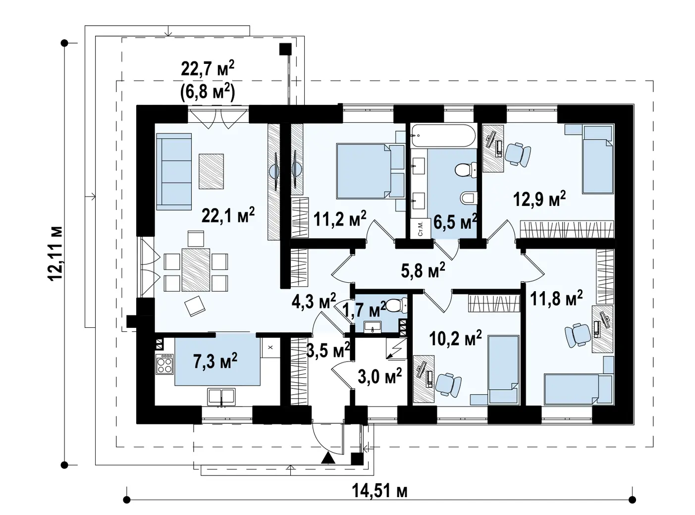 1-ий поверх 100,3 / 107,1m²