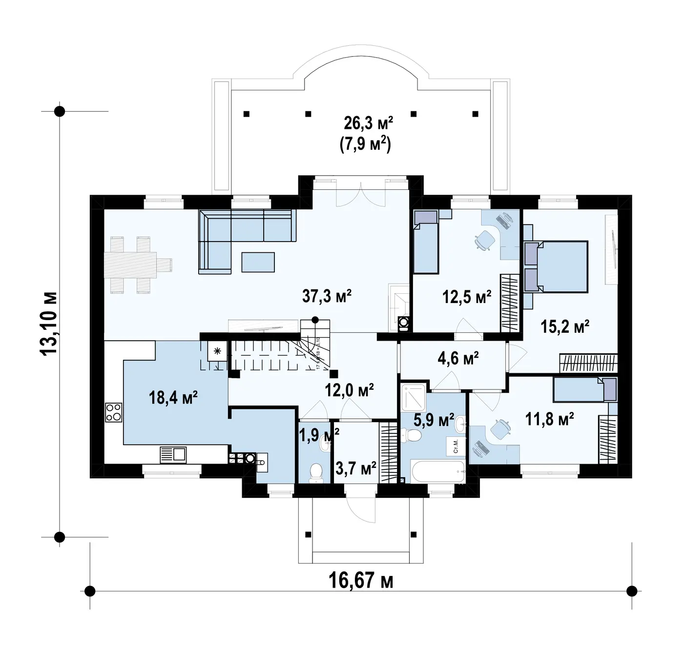 1-ий поверх 122,4 / 130,3m²