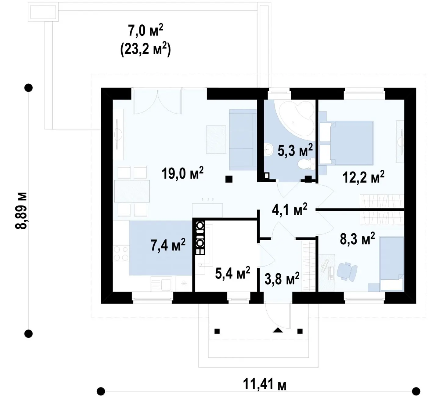 1-ий поверх 65,3 / 72,3m²