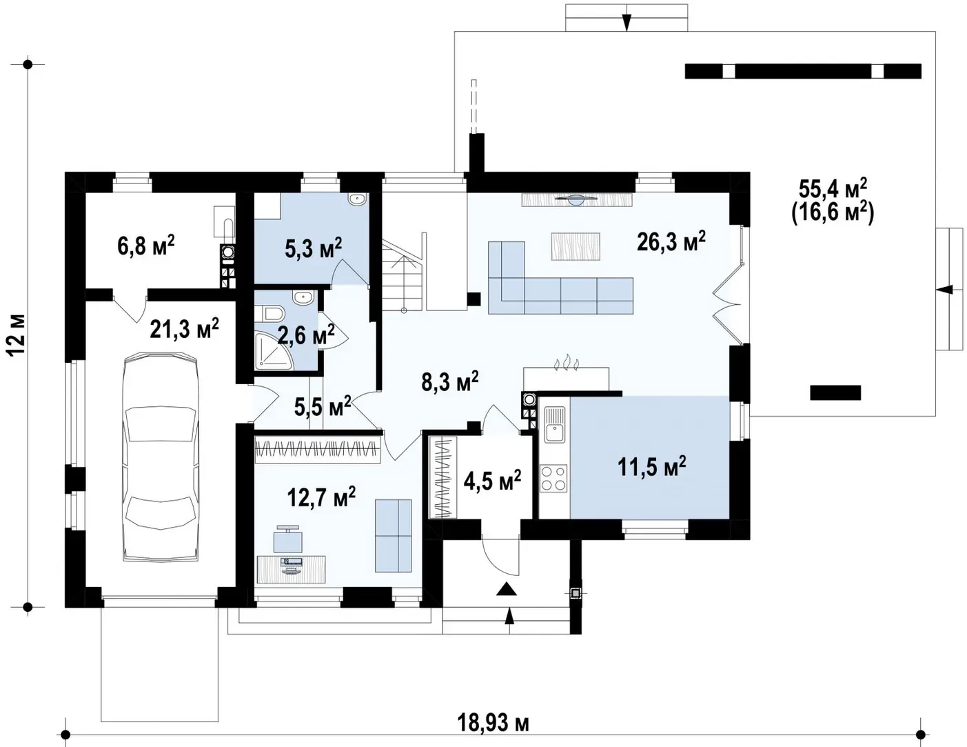 1-ий поверх 105,1 / 118,8m²