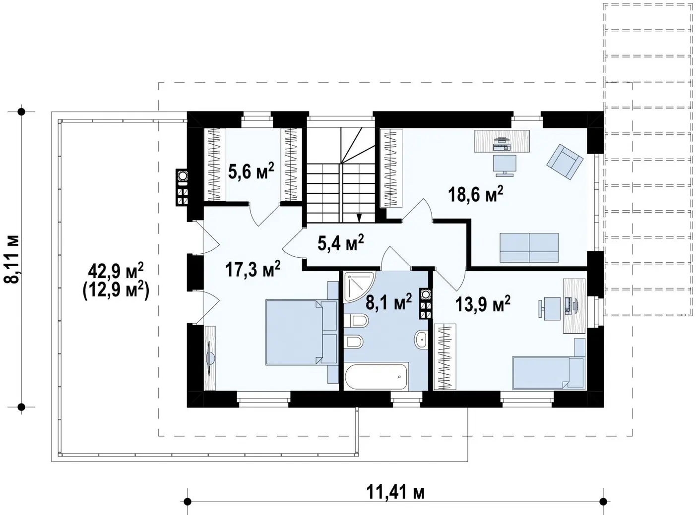 2-ий поверх 69,1 / 82,1m²