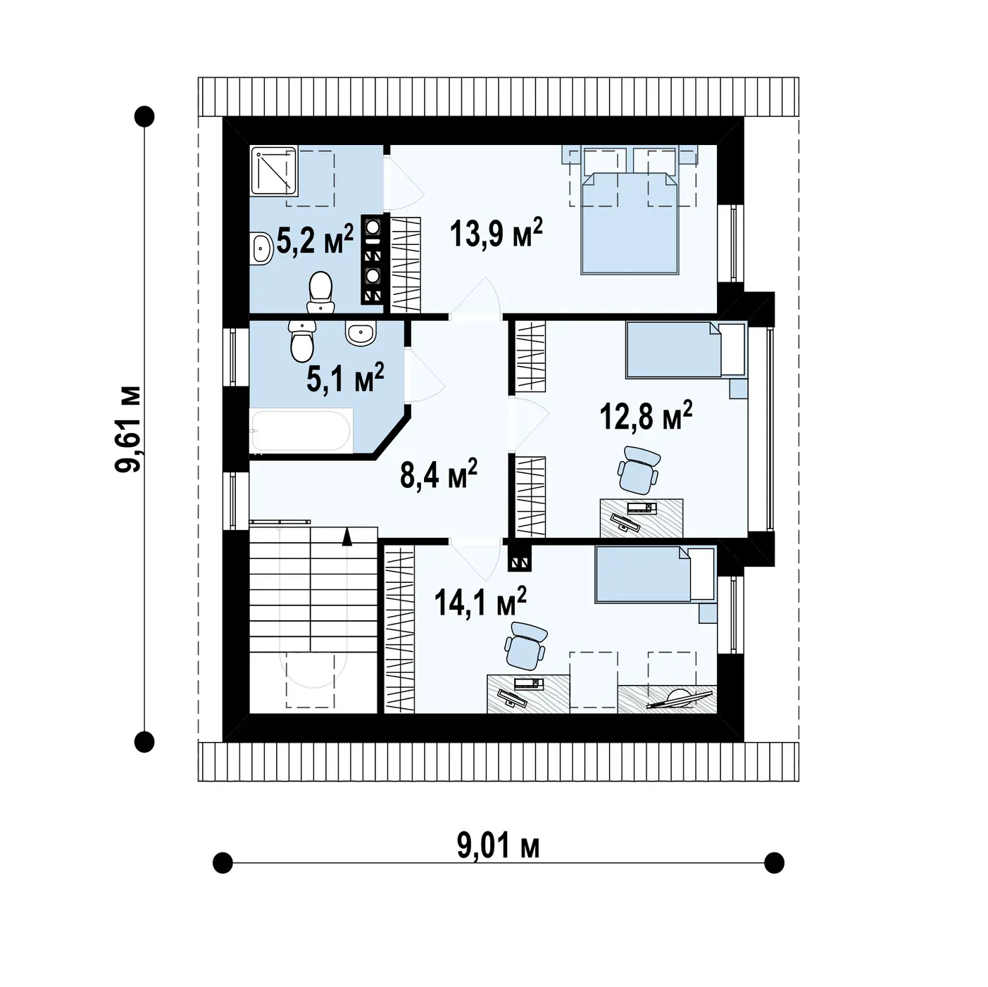 2-ий поверх 59,5 / 59,5m²