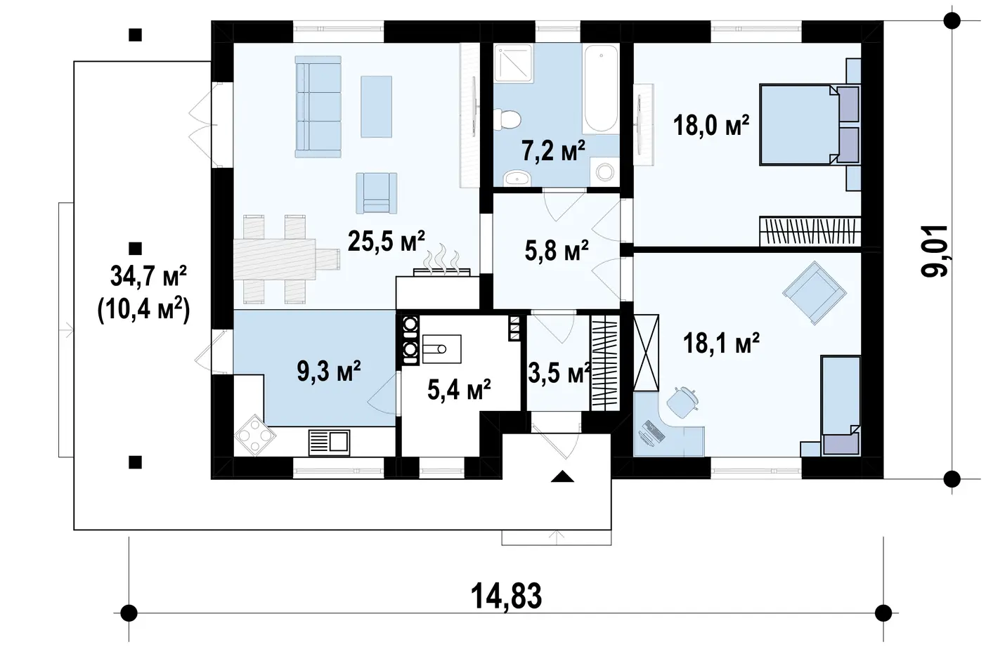 1-ий поверх 92,8 / 103,2m²