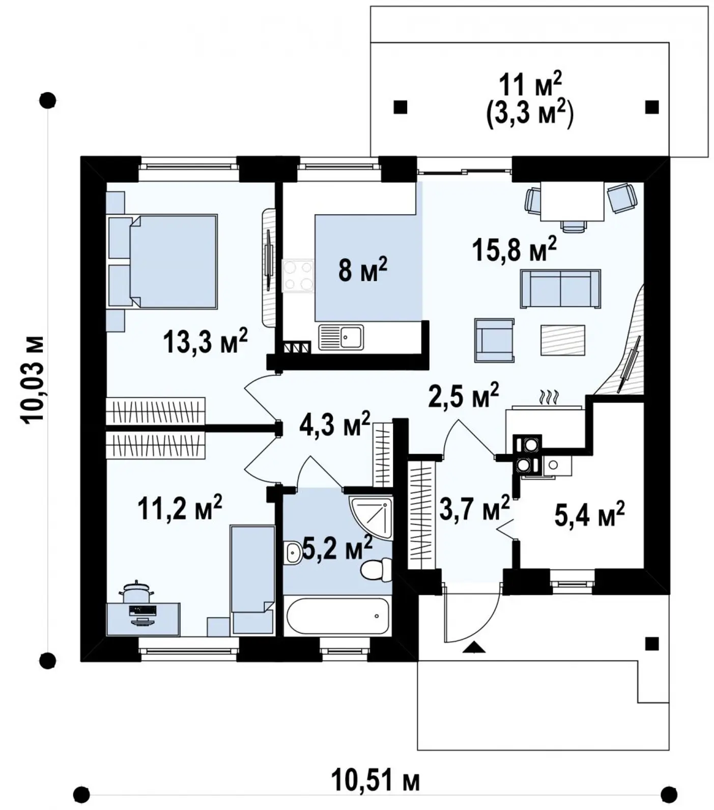 1-ий поверх 69,4 / 72,7m²