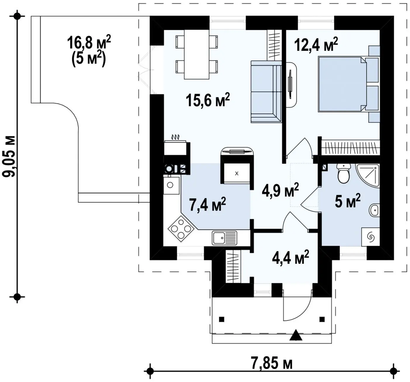 1-ий поверх 49,7 / 54,7m²