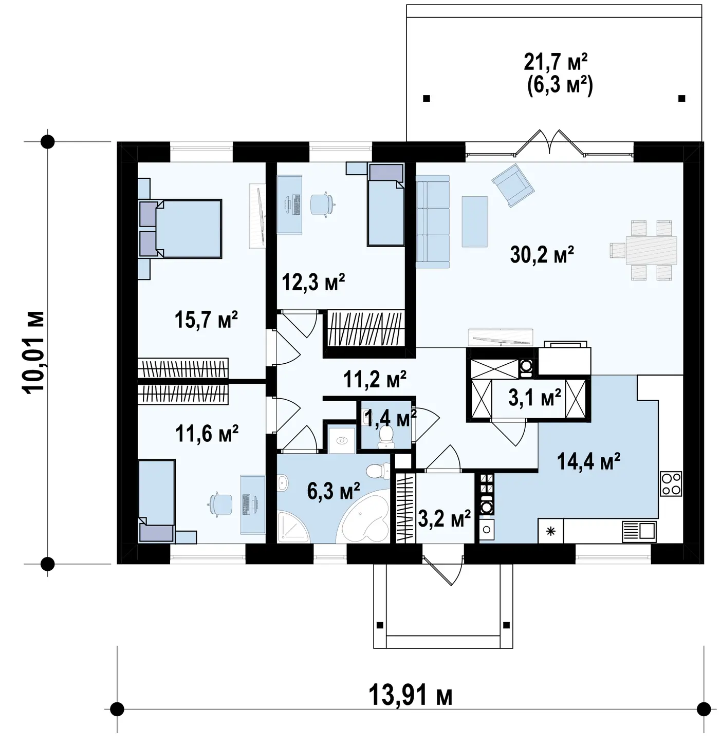 1-ий поверх 109,4 / 115,7m²