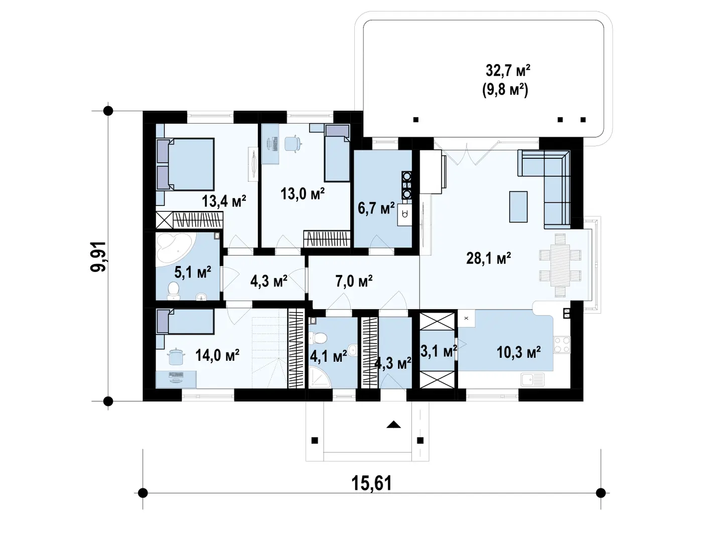 1-ий поверх 113,4 / 123,2m²