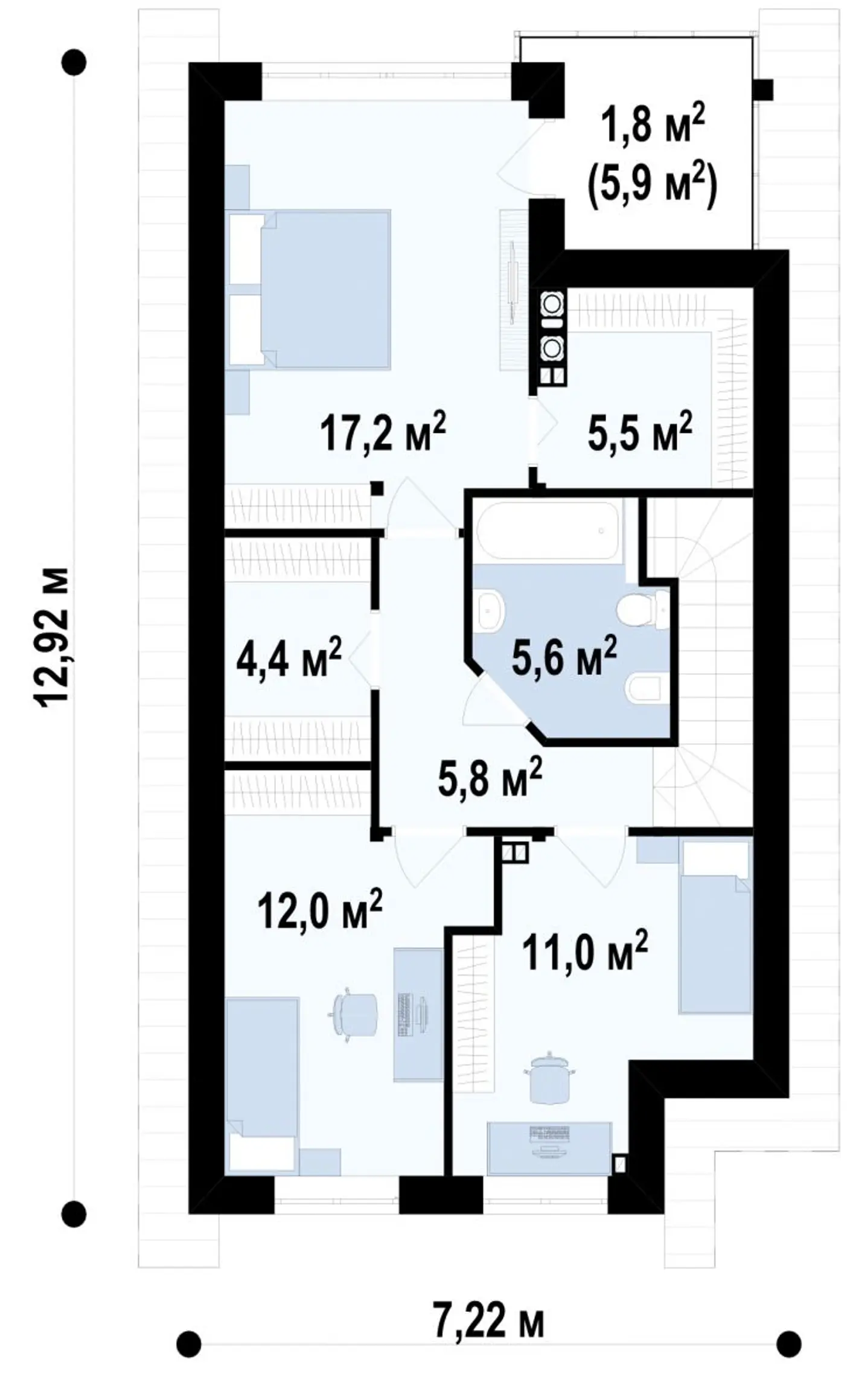 2-ий поверх 61,5 / 63,3m²