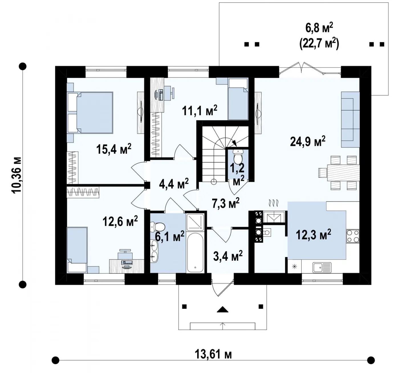 1-ий поверх 98,7 / 105,5m²