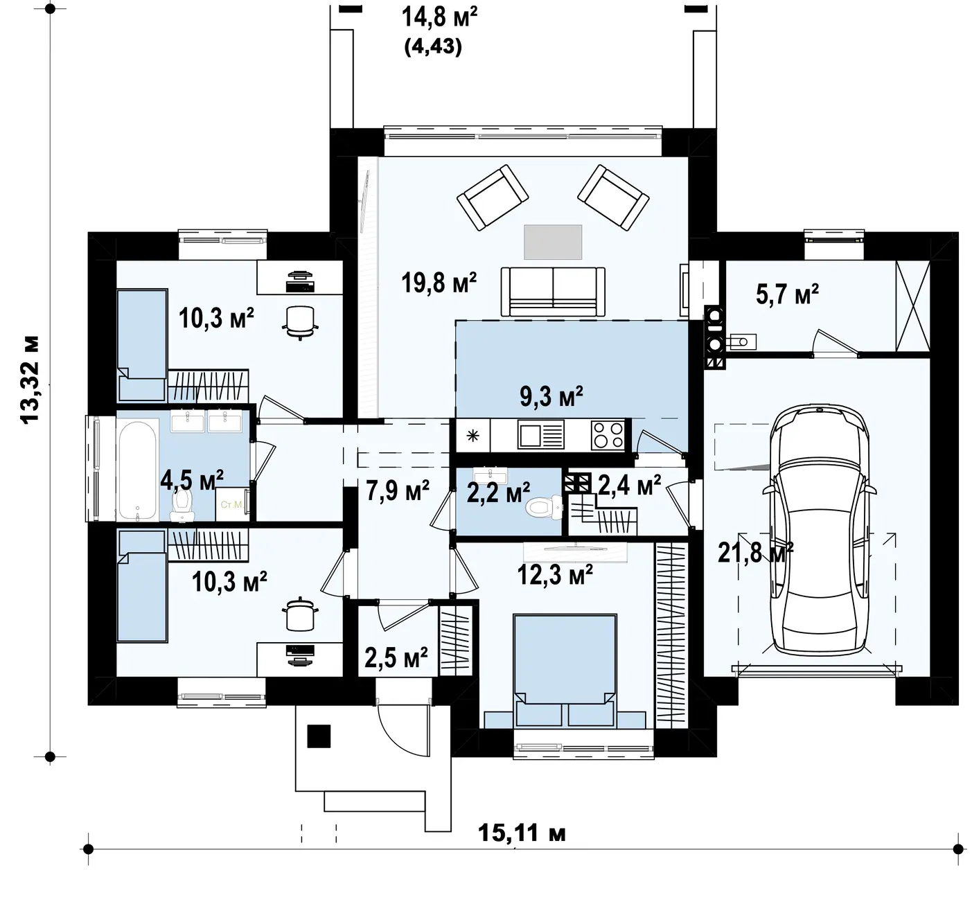 1-ий поверх 109,0  / 113,4m²