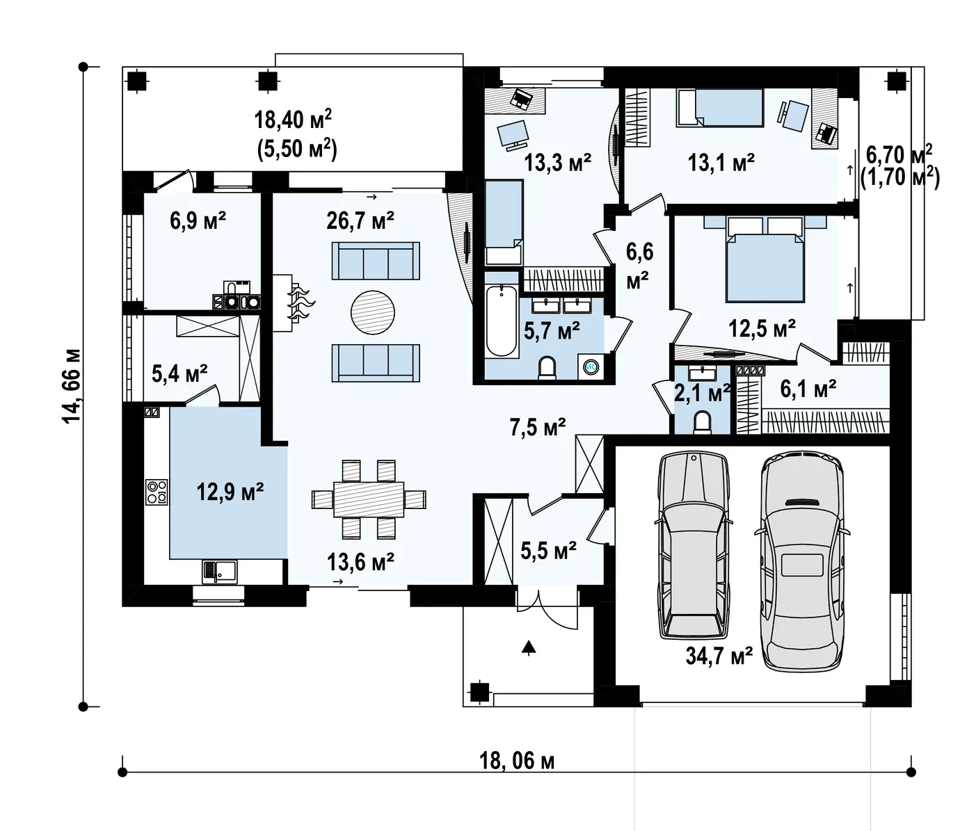 1-ий поверх 172,9 / 180,2m²