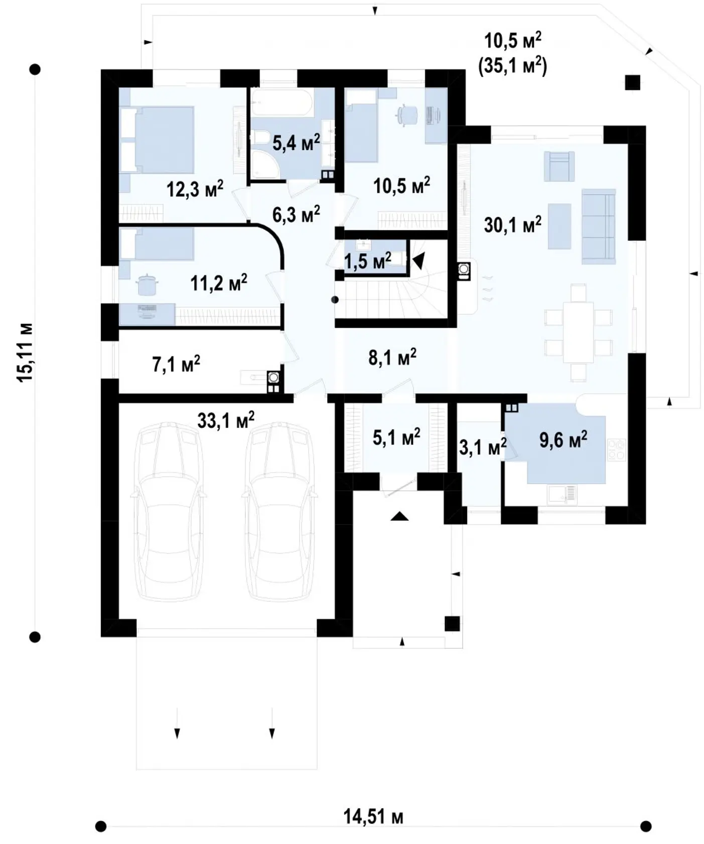 1-ий поверх 143,4 / 153,9m²