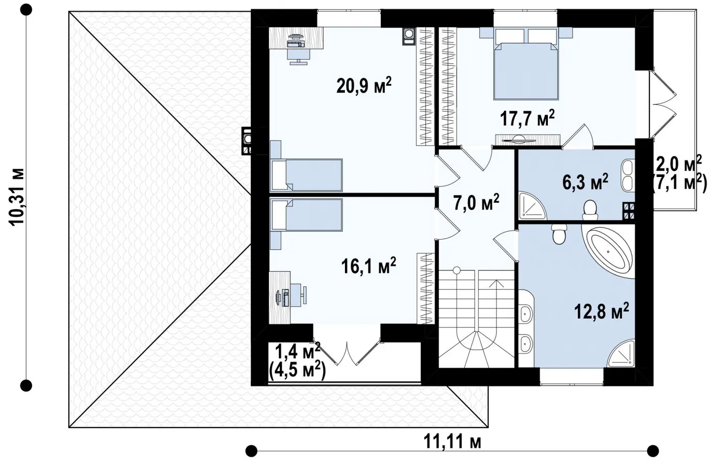 2-ий поверх 80,8  / 84,2m²