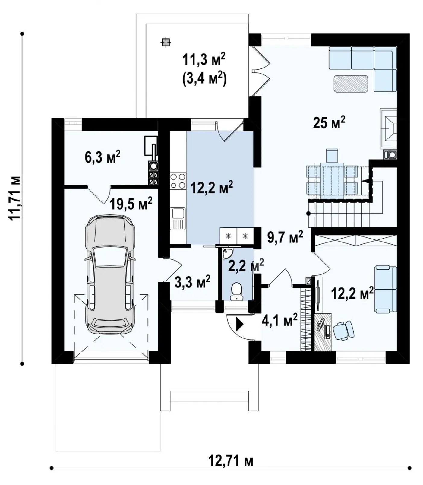 1-ий поверх 90,4 / 94,6m²