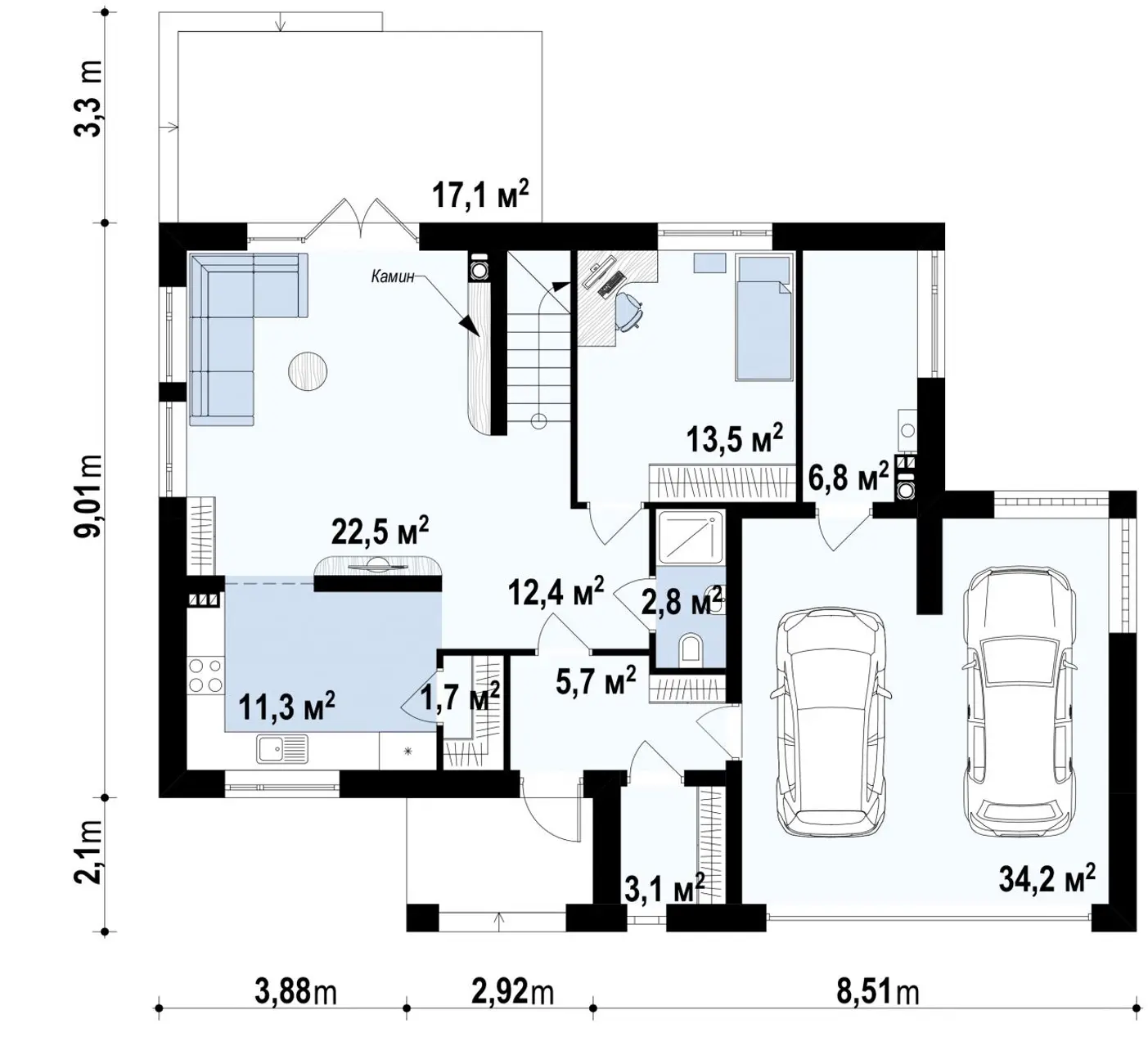 1-ий поверх 114,0 / 119,2m²