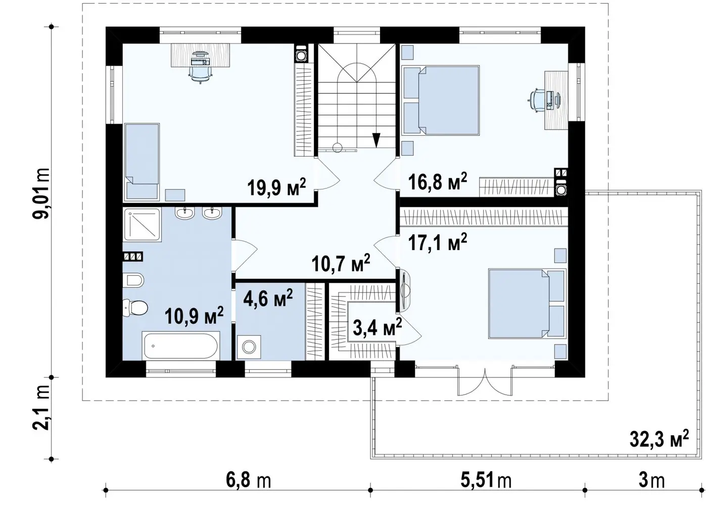 2-ий поверх 83,4 / 93,1m²