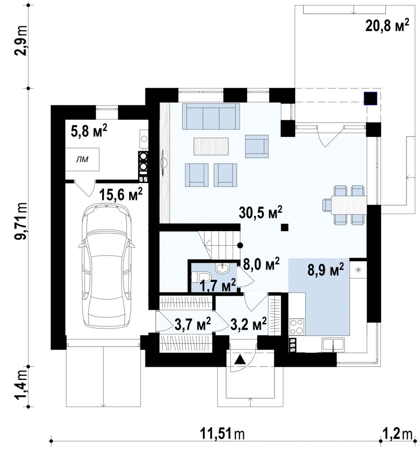 1-ий поверх 77,4  / 83,7m²