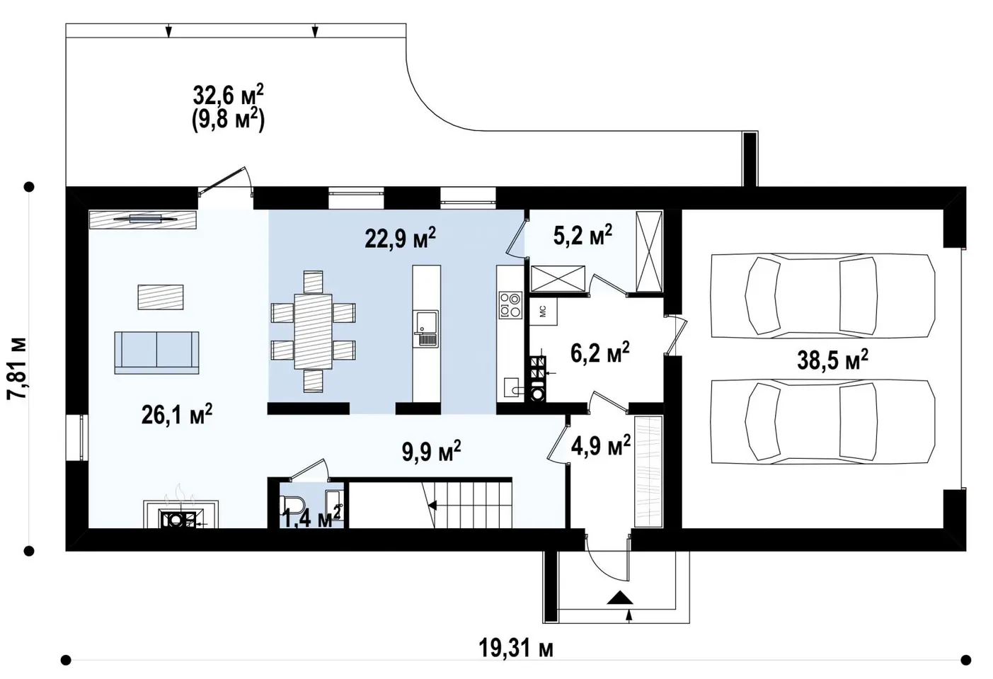 1-ий поверх 115,1 / 124,9m²