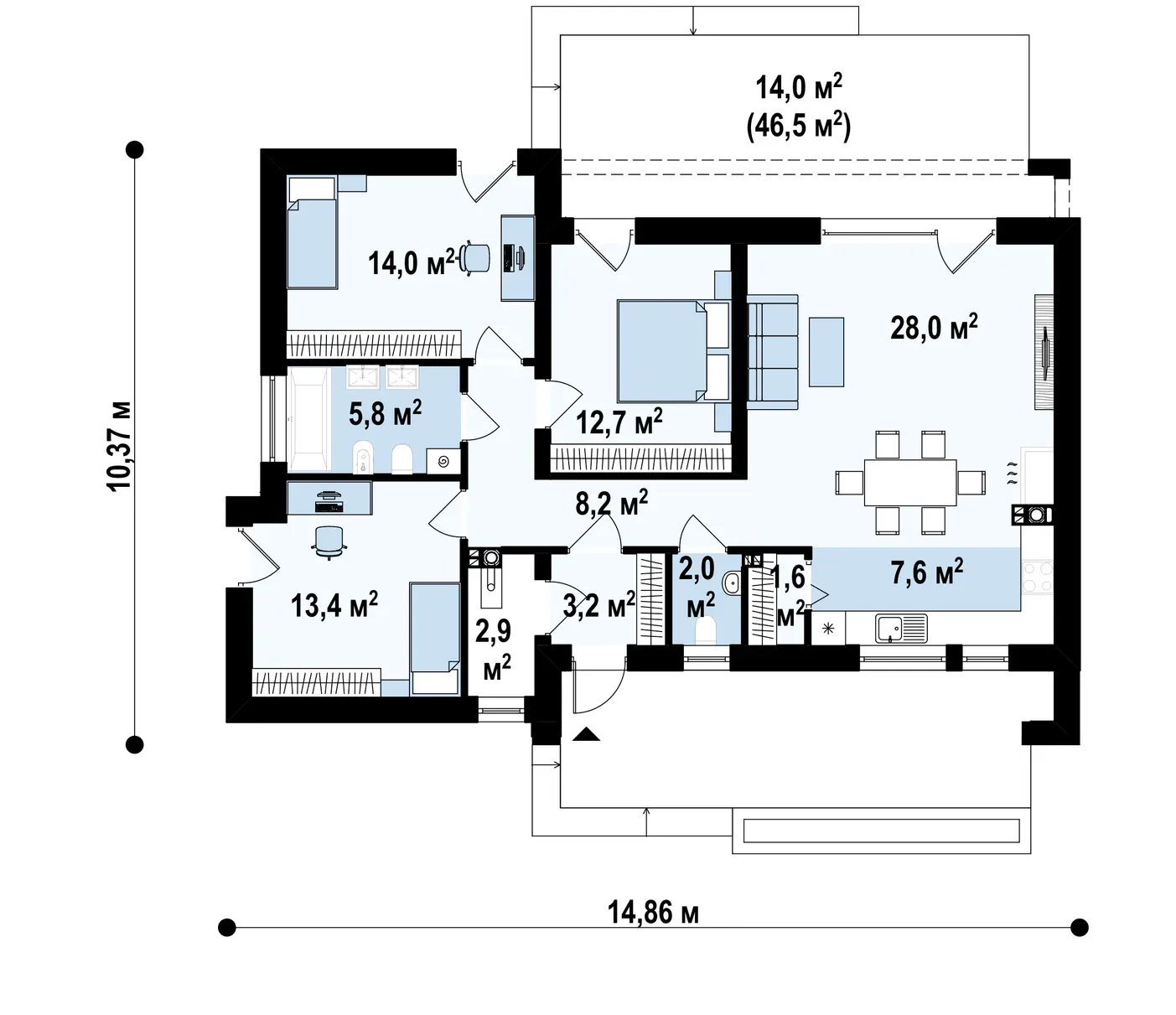 1-ий поверх 99,4 / 113,4m²