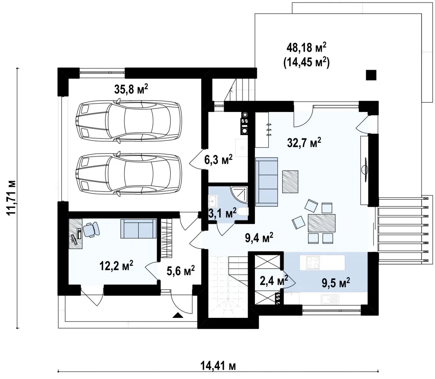 1-ий поверх 117,0 / 131,5m²