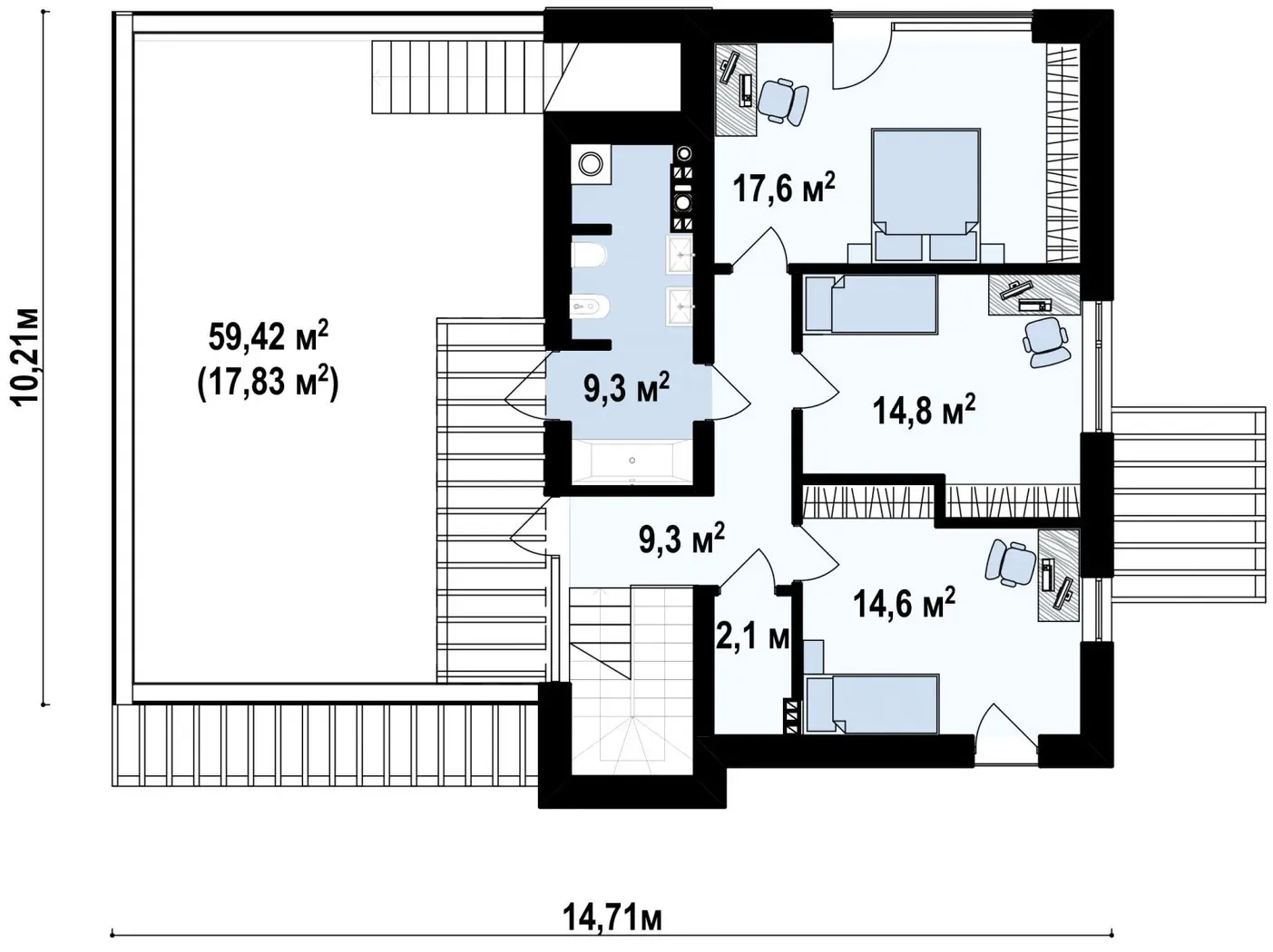 2-ий поверх 67,7 / 85,5m²