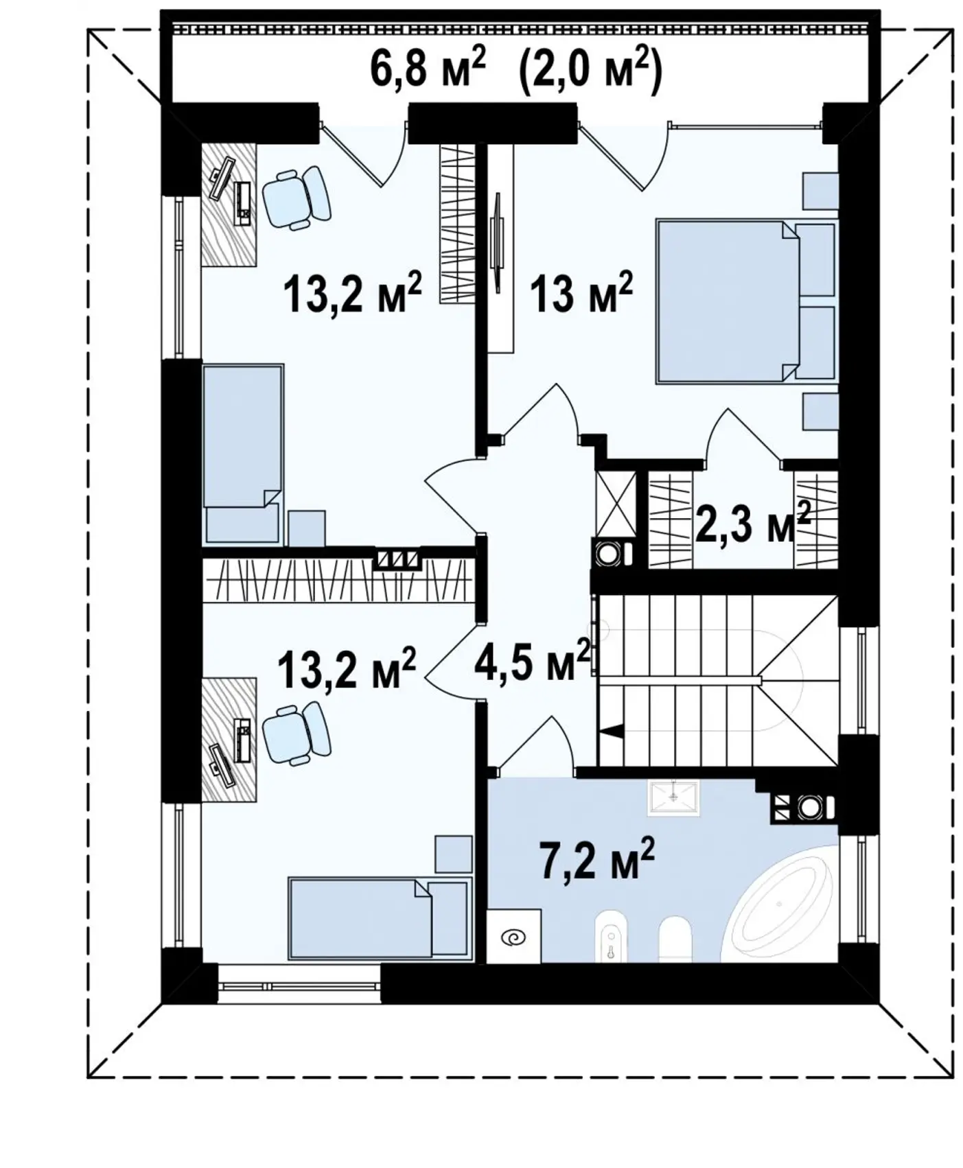 2-ий поверх 53,4 / 55,4m²