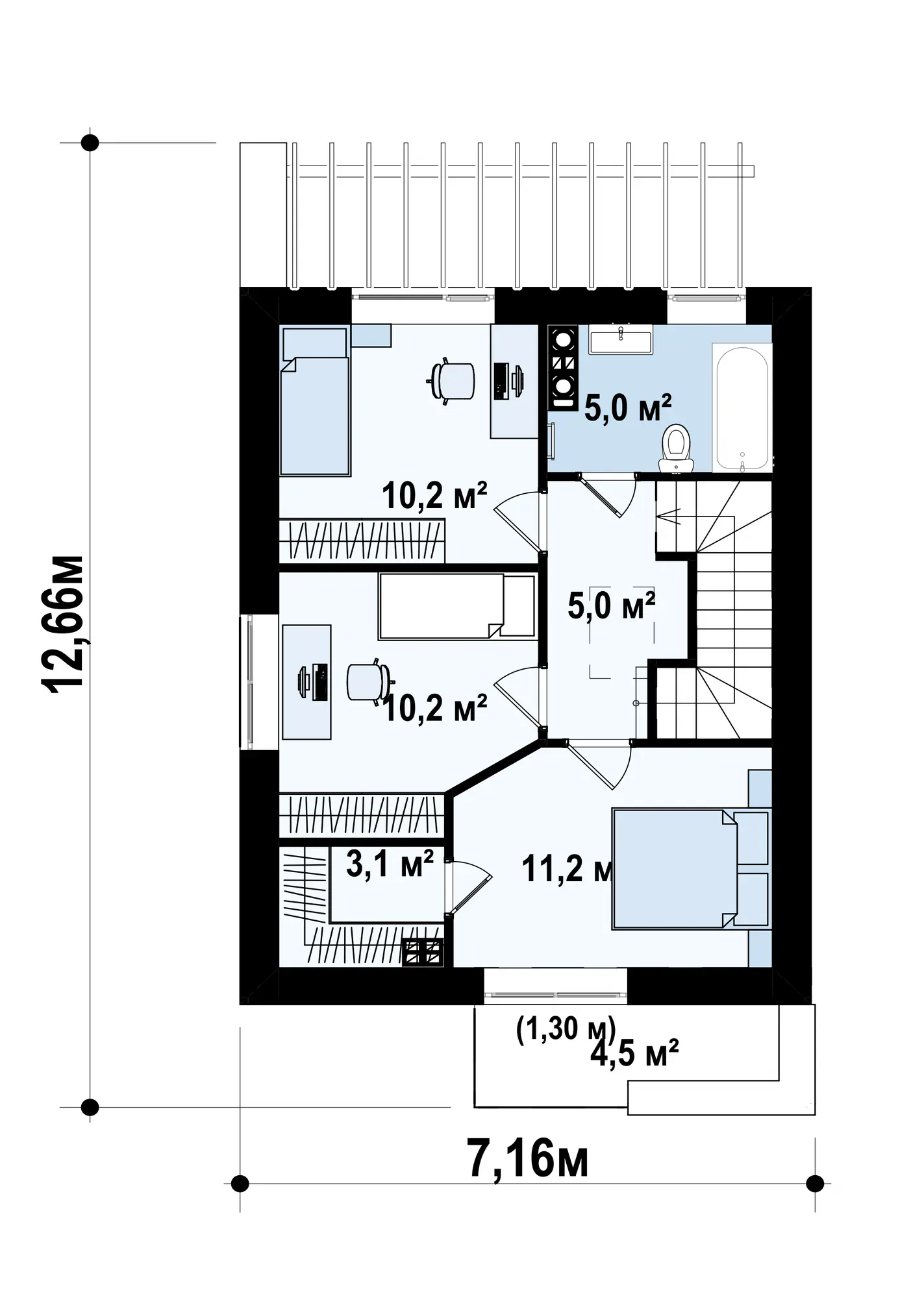 2-ий поверх 44,7 / 46,0m²