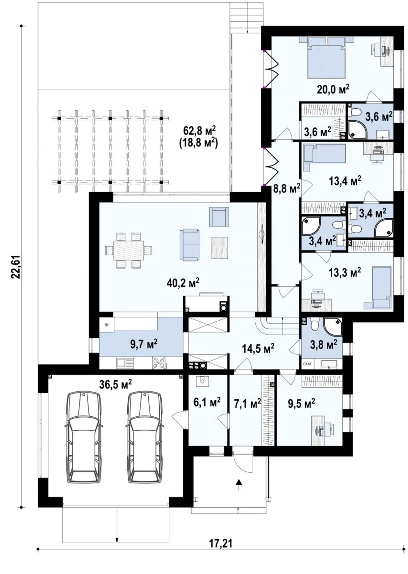 1-ий поверх 194,4 / 213,2m²