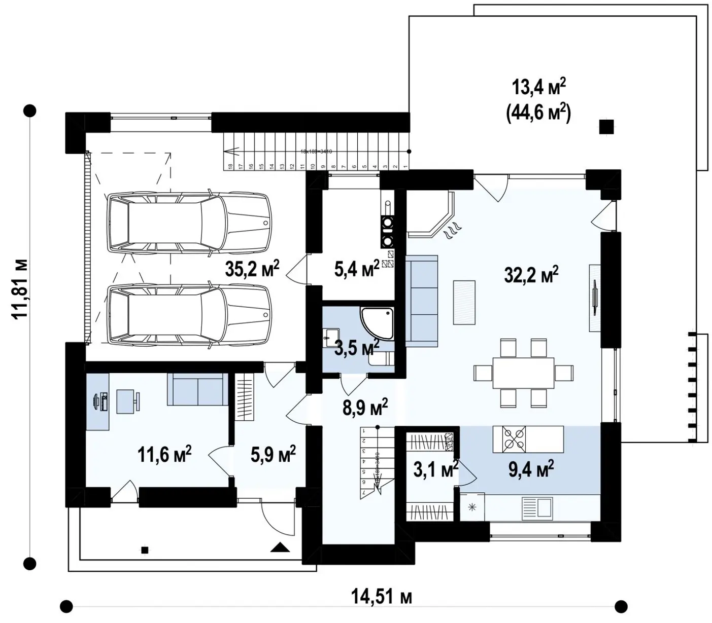 1-ий поверх 115,5 / 128,9m²