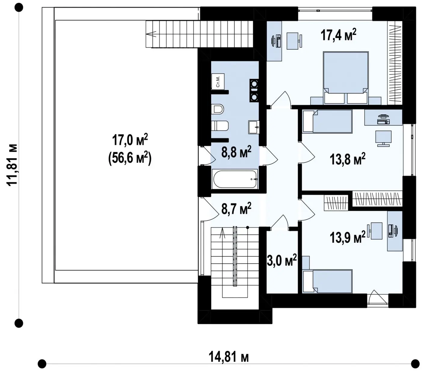 2-ий поверх 65,8 / 82,8m²