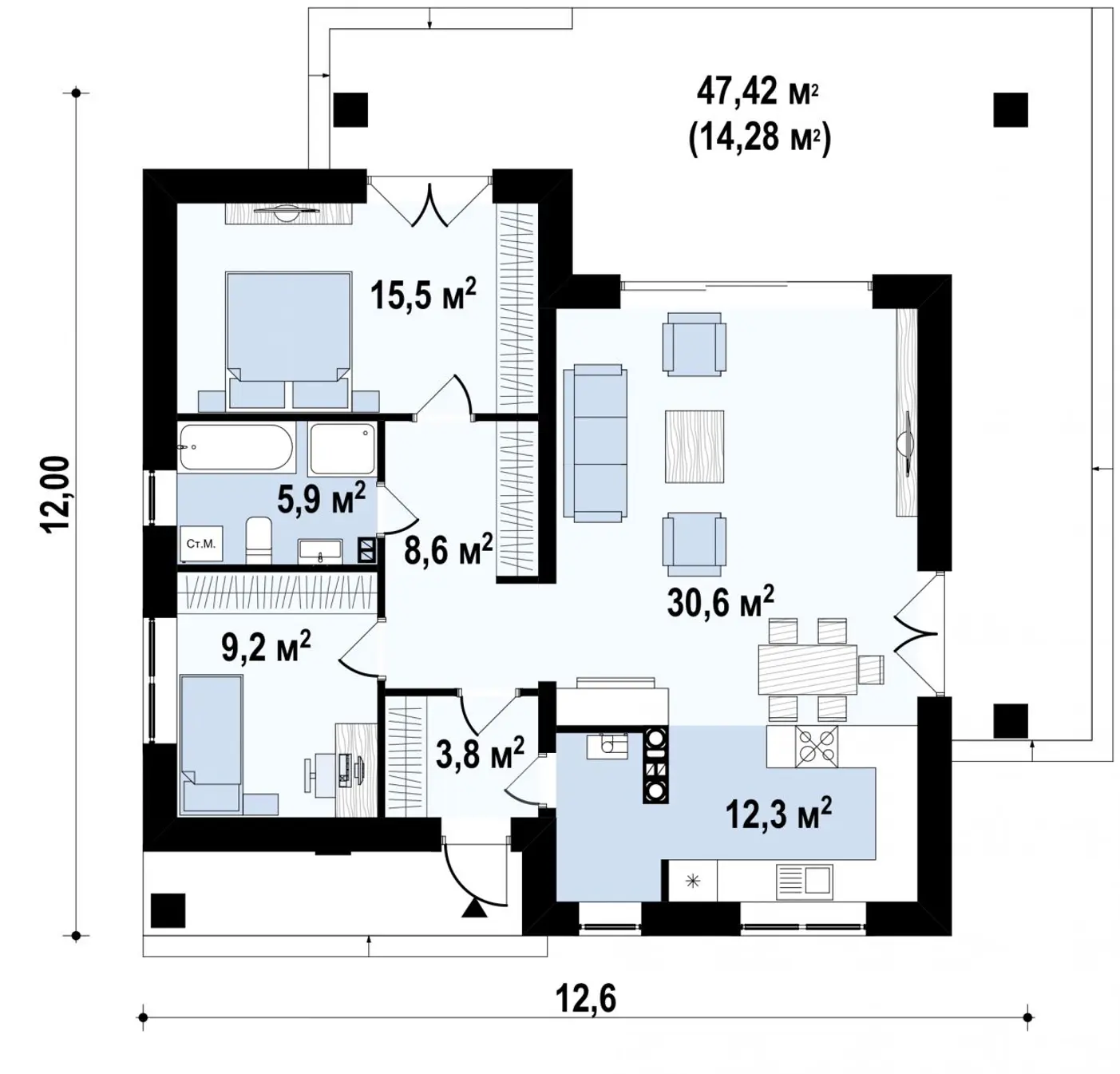 1-ий поверх 86,2 / 100,5m²